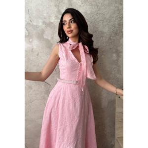 Vestido Halter Rosa con Bordado - Rosa - Product Image 3