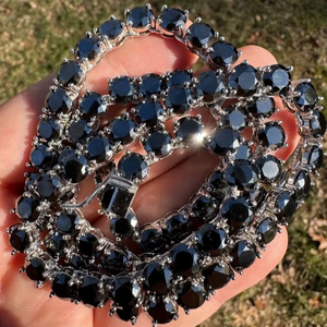 925 <b>Sterling</b> <b>Silver</b> 7mm Handmade Black Moissanite Blade Chain Hiphop Lovers Engagement Wedding Party - Product Image 1