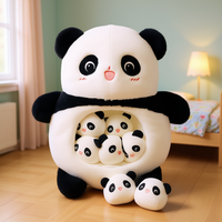 Peluche Panda Adorable de 20 Pouces avec 6 Bébés, Remplissage en Coton PP, Jouet Animal Mignon pour Enfants de 2 à 4 Ans, Unisexe