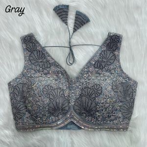 Blouse de soirée élégante entièrement brodée avec de magnifiques travaux faits à la main, richement ornée et entièrement cousue - Product Image 6