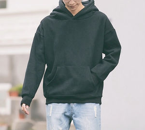 Sweat à capuche épais pour hommes grande taille 500 g/m² 65% coton 35% polyester teint uni surdimensionné style Hip Hop pour l'hiver avec étiquette personnalisée - Product Image 5