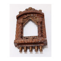 Sculpture en bois faite à la main cadre Jharokha Tenture murale indienne traditionnelle Accent décoratif pour les intérieurs de temple et de bureau à la maison
