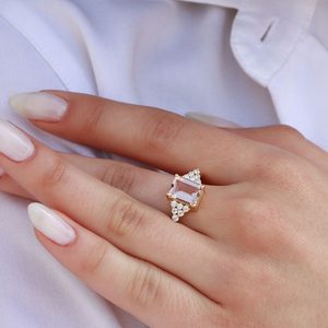 Heirloom Quality 14k Solid Gold Morganite With Diamond Wedding <b>Ring</b> Jewelry <b>Ring</b> Unique Eternity <b>Ring</b> for <b>Girls</b> Drop Shipping - Product Image 6