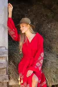 เดรสยาวสไตล์ยูเครนสำหรับผู้หญิง, เดรสลำลองสไตล์โบฮีเมียนเดรส100% ผ้าฝ้ายธรรมชาติปักคอวีสำหรับวันหยุดใหม่ - Product Image 6