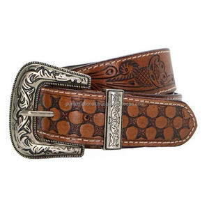 เข็มขัดหนังแกะสลักมือสไตล์ตะวันตกสำหรับทุกเพศพร้อมหัวเข็มขัดโบราณ3ชิ้น - Product Image 4