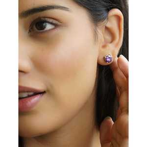 Vintage Religious Style 2 Carat Amethyst <b>Stud</b> Earrings for Women Trendy Stainless Steel Rhodium Zircon Pearl Party Jewelry Gift - Product Image 4