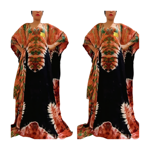 Green Tie Dye <b>Kaftan</b> Maxi Dress O-Neck Cap Sleeve Loose Fit Asymmetric Hem <b>Summer</b> Casual Wear - Product Image 6