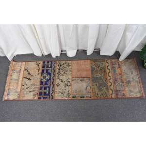 Éclectique Beige Marron 1.4 X 4.3ft Laine Tapis Turc Patchwork Plat Armure Latex Couloir Rectangulaire pour Chevet Jacquard - Product Image 2