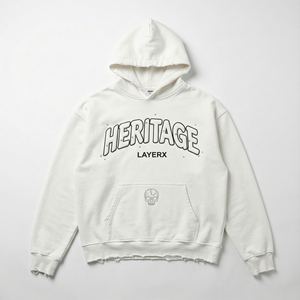 Sudadera con Capucha de Invierno para Mujer, Estilo Urbano, 500 g/m², Felpa de Algodón, Estampado 3D con Pedrería, Diseño Desgastado, Fabricante - Product Image 1