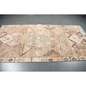 4.7x9.3 ft Large Vintage Turkish Rug, <b>Brown</b> Floral <b>Wool</b> Rug - Product Image 3