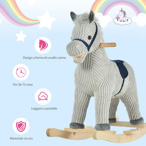 HOMCOM-Cheval à bascule en peluche pour enfants de 3 à 6 ans, 73x35x64cm, gris - Product Image 6