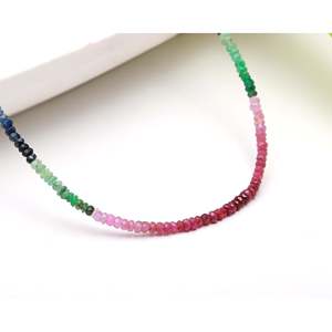 925 Sterling Silver Multi-Precious Faceted Beads <b>Necklace</b> 3-4mm 16+3 Inch Extension Unisex Fashionable Jewelry - Product Image 3