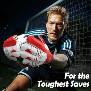 Gants de football en cuir rouge ambidextre pour hommes avec fermeture à crochet et boucle Équipement de gardien de but de football pour jeunes pour l'extérieur - Product Image 6