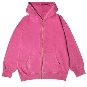 Veste à capuche à fermeture éclair délavée vintage unisexe 380g Sweatshirts à capuche délavés à l'acide en coton biologique 100% - Product Image 3