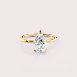 แหวนเพชรทรงลูกแพร์สำหรับเจ้าสาว ประดับเพชรทรงกลมด้านข้าง ทำจากทองคำขาว/ทองคำเหลือง/ทองคำชมพู 14K - Product Image 1