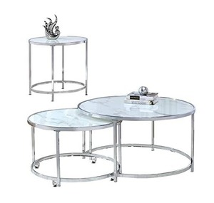 Table basse chromée, présentoir en marbre blanc, table d'appoint tendance - Product Image 4
