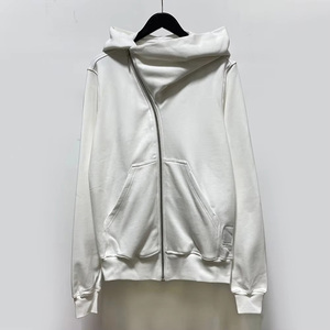 Haute qualité rétro Streetwear à capuche assistant chapeau style diagonale Zip sweat hommes femmes 100% coton tissé uni teint automne - Product Image 4