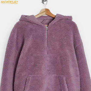 Custom Fleece <b>Sherpa</b> Fur Lined <b>Hoodie</b> Embroidery Warm Hooded Sweatshirt <b>Men's</b> Winter Heavy Purple <b>Hoodie</b> - Product Image 4