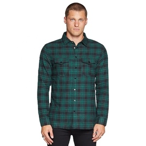 Plaid Pattern Casual Men's Shirt OEM Custom Flannel Design <b>Yarn</b> Dyed Shirt Men Bulk Wholesale Long Sleeve Cotton <b>Polyester</b> - Product Image 4