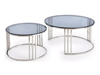 Mesa de anidación de acero inoxidable, moderna y moderna, mesa de café con tapa de vidrio negro para decoración del hogar y la sala de estar