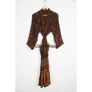 Handmade Womens Long Silk Kimono Vintage Patchwork Sari <b>Robe</b> Bridal <b>Bridesmaid</b> Lounge Nightwear Summer Breathable Soft Fit - Product Image 1