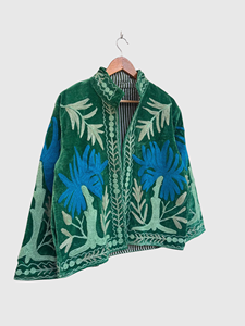 Hand Embroidered Quilted Velvet Jacket Mandarin Collar Full Sleeve Plus Size Adult Floral Pattern Blouson Style Spring Cotton - Product Image 3