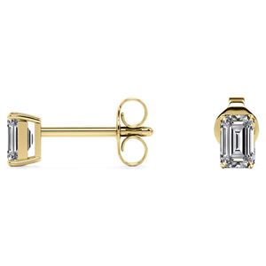 <b>Emerald</b> Cut Moissanite Solitaire <b>Stud</b> Earrings In 18K Yellow Gold Plating Over Silver - Product Image 2