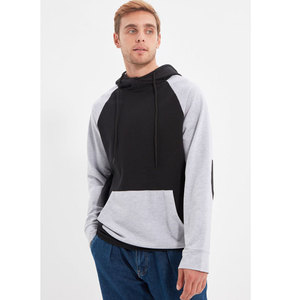 Vente en gros de sweat-shirts à capuche pour hommes en coton 100% avec surpiqûres contrastées, panneau de couleur contrastée, logo personnalisé OEM - Product Image 2