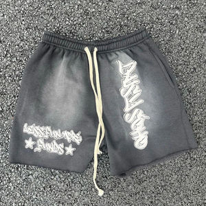 Shorts de sport en molleton français personnalisés OEM, poids lourd, 100% coton, impression en relief, streetwear vintage, shorts délavés à l'acide pour hommes - Product Image 3