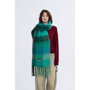 <b>Women's</b> Atlantic Green Casual Winter Knitted Scarf Set Soft <b>Shawl</b> with Tassel and Textured Block Design - Product Image 1