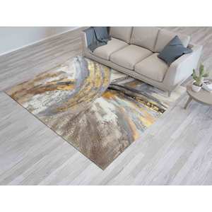 Alfombra con Estampado Geométrico - Diseño Moderno con Tinta Alcohólica en Plata, Gris, Dorado, Alfombra de Terciopelo de Lujo - Product Image 4