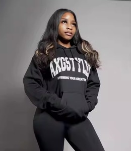 Custom Streetwear Tracksuits High Quality Flare Sweatpants and Stacked Crop Boxy Foam Print Hoodie Vendor <b>Bulk</b> Custom Tracksuit - Product Image 2