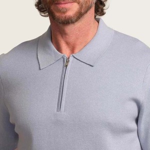Men's Light Blue Breathable Plus Size Jersey Knitted Short Sleeve for <b>Shirt</b> Casual Solid Color Zipper <b>Collar</b> - Product Image 5