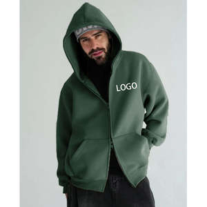 Custom Manufacturer Heavyweight Streetwear 100% Cotton Blank <b>Zip</b> <b>up</b> <b>Cropped</b> Boxy Double Layer Fleece <b>Hoodies</b> for Men - Product Image 2