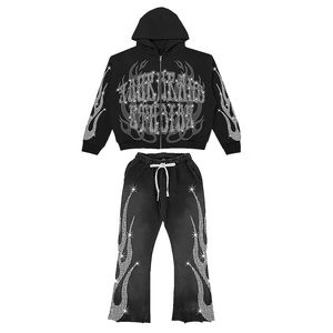 Nouveau sweat-shirt décontracté à coupe régulière, uni, lavage à l'acide, strass, luxe, homme, ample, polyester/coton, poches, sweat-shirt d'hiver, pantalon de survêtement - Product Image 4