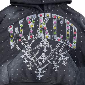 Sudadera con capucha oversize de algodón grueso con lavado ácido vintage para hombre, con logo de diamantes de imitación bordado personalizado, efecto descolorido por el sol, estilo streetwear, de fábrica - Product Image 4