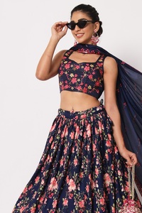 Nueva colección exclusiva de Lehenga Choli con estampado Crush, vestido de seda Sexy bordado semi y completamente cosido para bodas y fiestas - Product Image 2