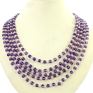 Women's Amethyst Beaded Necklace Classic Purple Gemstone Strand Chain Jewelry for Everyday Wear - Product Image 2
