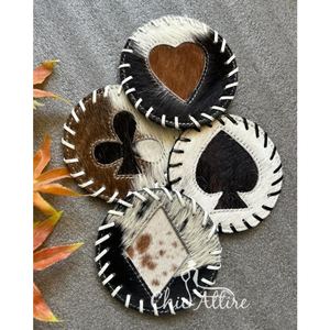 Ensemble de sous-verres en forme de rond en cuir de vachette fabriqué à la main pour la décoration intérieure cheveux en cuir véritable occidental sur les sous-verres en peau nouveaux cadeaux pour la maison - Product Image 1