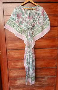 Lujo de algodón indio hecho a mano caftán verano desgaste Floral bloque estampado Maxi Vestido ligero largo playa cubierta vestidos casuales - Product Image 6