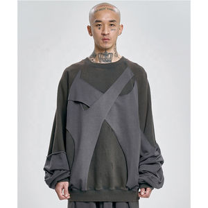 Logotipo personalizado de alta calidad de gran tamaño ropa de calle empalme angustia lavado diseño esencial moda angustia Sudadera con capucha para hombres - Product Image 1