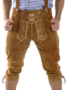 Pantalones de cuero con botones duraderos para hombre, cintura media, cintura alta, alemán, bávaro, pierna recta ajustada plana para Otoño e Invierno - Product Image 2