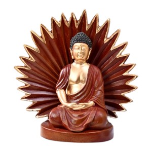 Estatua de Buda de resina roja y dorada con telón de fondo Sunburst para meditación, decoración de oficina en casa, regalo o exhibición de fiesta - Product Image 3