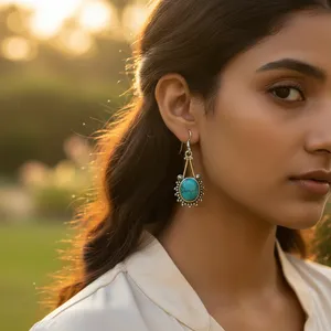 ต่างหูเงินแท้ 925 ประดับเทอร์ควอยซ์ทรงหยดน้ำสำหรับผู้หญิง-เครื่องประดับแฟชั่นของขวัญ - Product Image 3