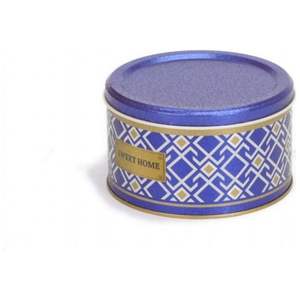 1.1L Fond Bleu avec Lignes Géométriques Motif Sans Soudure Design Boîte de Rangement Ronde en Métal Ø 140x80mm - Product Image 3