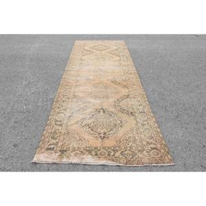 Alfombra Turca Clásica Vintage Hecha a Mano Ecológica Beige Marrón Lana Pila Media Patchwork Diseño 4x12ft Rectangular Pasillo Adolescente - Product Image 1