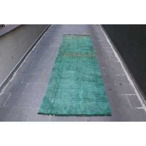 พรมขนาด 3.7x12.2 ฟุต, พรมวินเทจตุรกี, พรมขนสัตว์ลายดอกไม้สีเขียว - Product Image 1