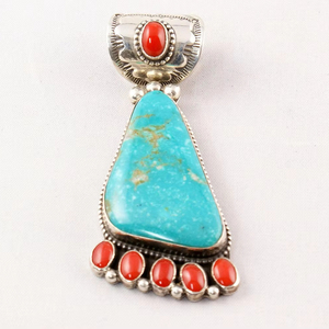 Pendentif Navajo Turquoise et corail rouge par Rick Martinez Pendentif en argent sterling 925 Pendentif en argent Pendentif de créateur fait à la main - Product Image 1