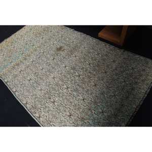 Alfombra de área de lana turca Vintage 4,3X7,4 pies verde beige diseño de retazos para sala de estar pasillo estilo Aubusson grande para adolescentes - Product Image 4