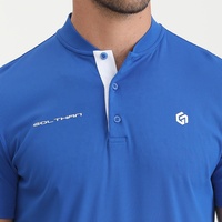 Chemises de golf pour hommes en coton de qualité supérieure, col mandarin, respirantes, anti-humidité, logo de marque personnalisé en silicone, bleu uni, pour l'extérieur